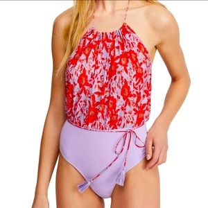 Free People Women’s Purple & Red Liza Halter Bodysuit, size NWT